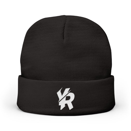 "YR" | Solid Black | Embroidered Knit Beanie | Cozy Fashion Accessory, Warm Winter Hat, Gift Idea, Trendy Headwear, Unisex Beanie