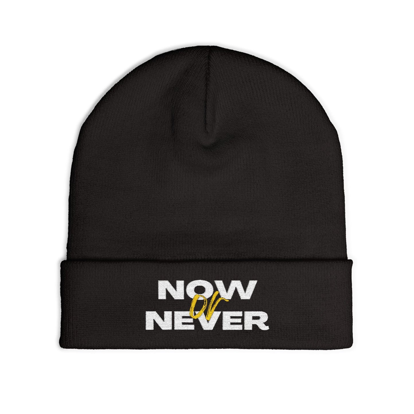 'Now or Never' Embroidered Knit Beanie | Cozy Fashion Accessory, Warm Winter Hat, Gift Idea, Trendy Headwear, Unisex Beanie